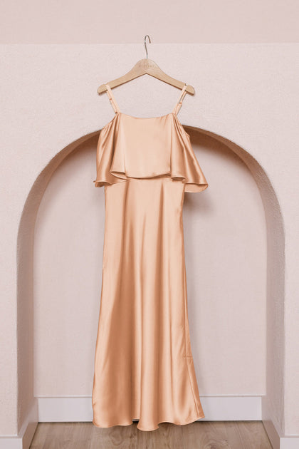 Juniors Riley Convertible Satin Dress | Made To Order | Peach