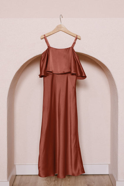 Juniors Riley Convertible Satin Dress | Made To Order | Terracotta Rust