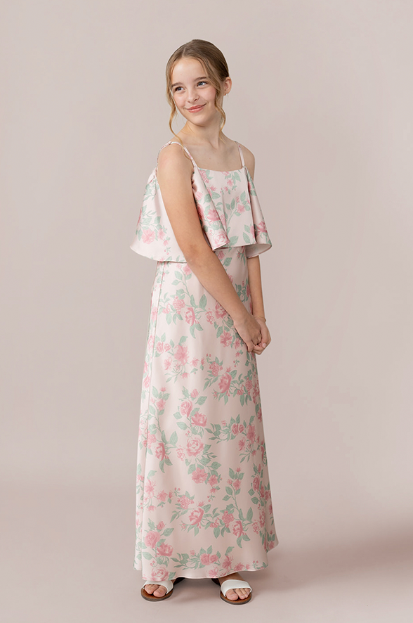 Juniors Riley Convertible Satin Floral Print Dress