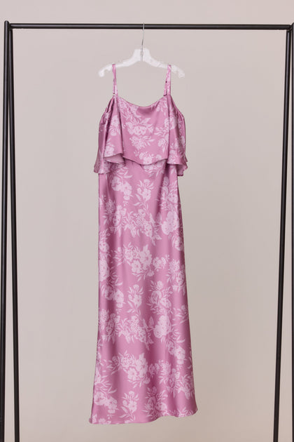 Juniors Riley Convertible Satin Floral Print Dress | Made To Order | Mauve Pink Bouquet