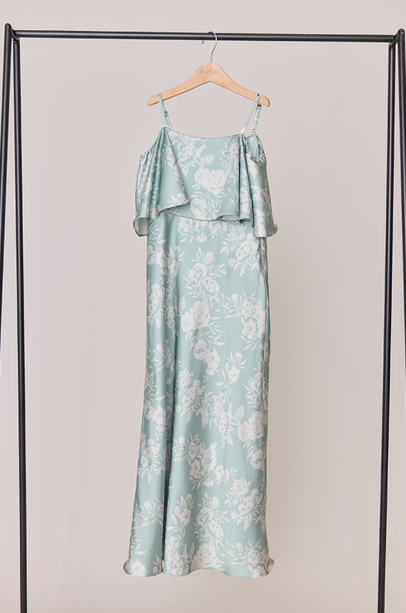 Juniors Riley Convertible Satin Floral Print Dress | Made To Order Honey Beige Blossom Juniors Riley Convertible Satin Floral Print Dress | Made To Order Honey Beige Blossom