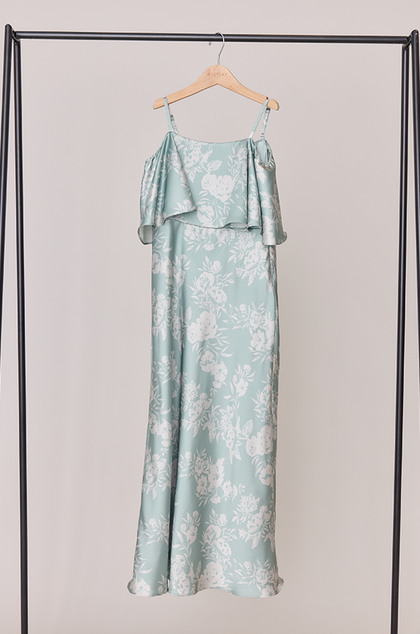 Juniors Riley Convertible Satin Floral Print Dress | Made To Order | Sage and Champagne Bouquet