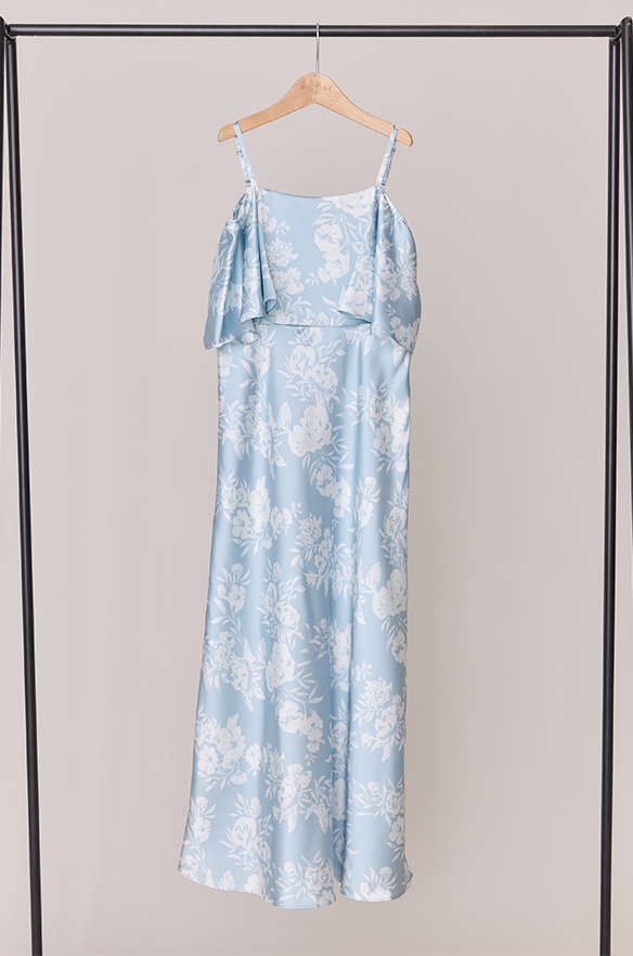 Juniors Riley Convertible Satin Floral Print Dress | Made To Order Sky Blue Bouquet Juniors Riley Convertible Satin Floral Print Dress | Made To Order Sky Blue Bouquet