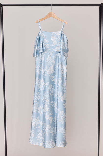 Juniors Riley Convertible Satin Floral Print Dress | Made To Order | Sky Blue Bouquet