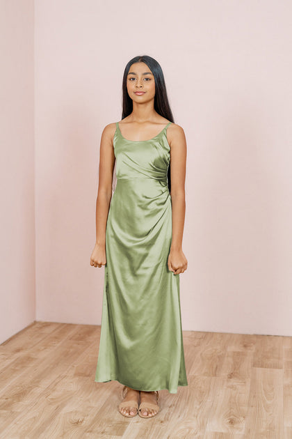 Juniors Rory Satin Dress | Made To Order | Matcha