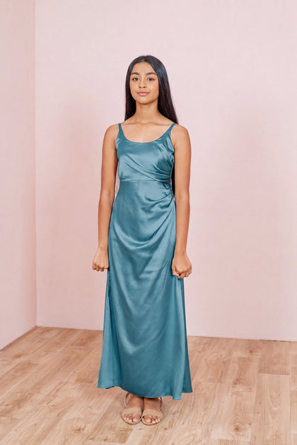Juniors Rory Satin Dress | Made To Order | Turquoise