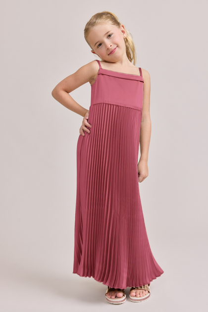 Juniors Saylor Satin Pleated Dress | Made To Order | Berry