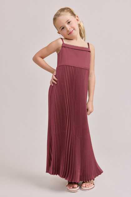 Juniors Saylor Satin Pleated Dress | Made To Order | Cabernet