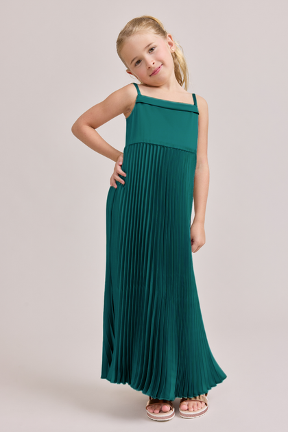 Juniors Saylor Satin Pleated Dress | Made To Order | Classic Emerald