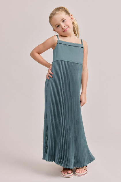 Juniors Saylor Satin Pleated Dress | Made To Order | Eucalyptus