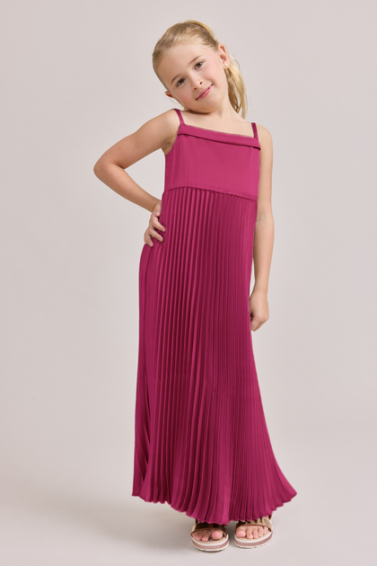Juniors Saylor Satin Pleated Dress | Made To Order | Fuchsia