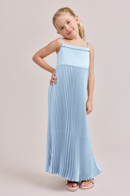 Juniors Saylor Satin Pleated Dress | Made To Order | Light Blue