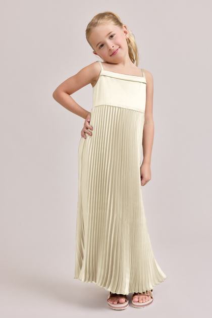 Juniors Saylor Satin Pleated Dress | Made To Order | Yellow