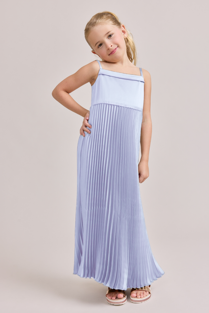Juniors Saylor Satin Pleated Dress | Made To Order | Periwinkle