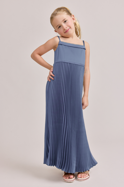 Juniors Saylor Satin Pleated Dress | Made To Order | Romantic Blue