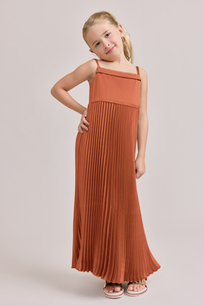 Juniors Saylor Satin Pleated Dress | Made To Order | Rust