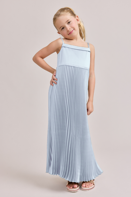 Juniors Saylor Satin Pleated Dress | Made To Order | Sky Blue