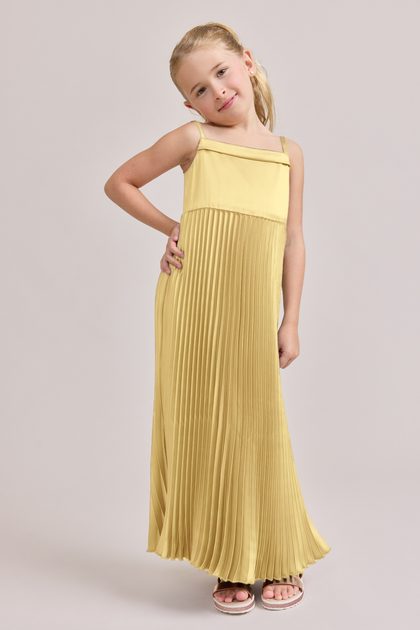 Juniors Saylor Satin Pleated Dress | Made To Order | Yellow