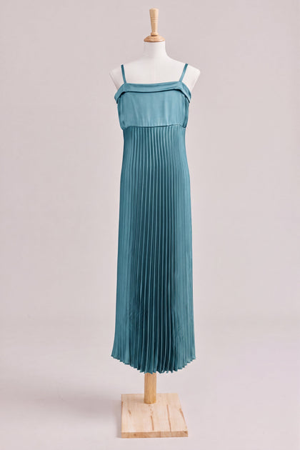 Juniors Saylor Satin Pleated Dress | Made To Order | Turquoise