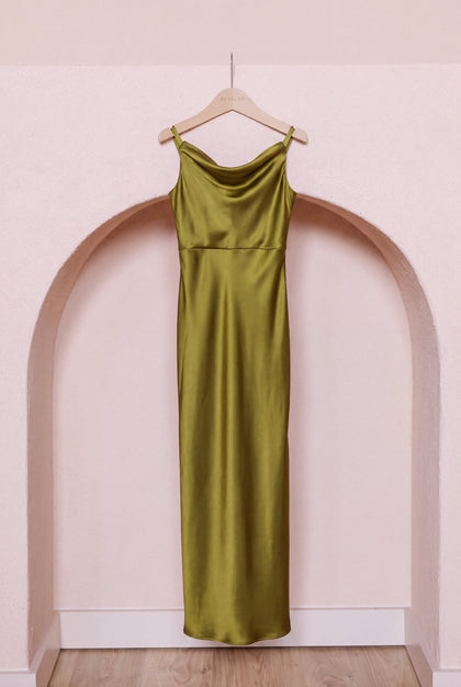 Juniors Skye Satin Dress | Made To Order | Chartreuse