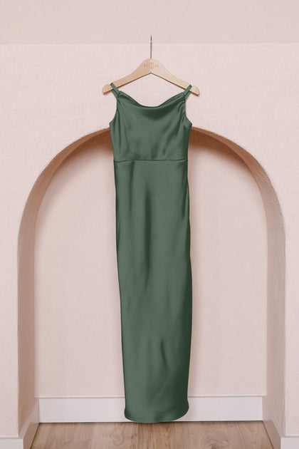 Kids Skye Satin Dress | Made To Order | Deep Olive