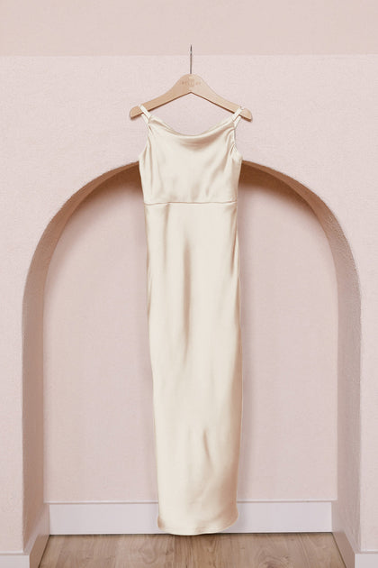 Juniors Skye Satin Dress | Made To Order | Pale Yellow