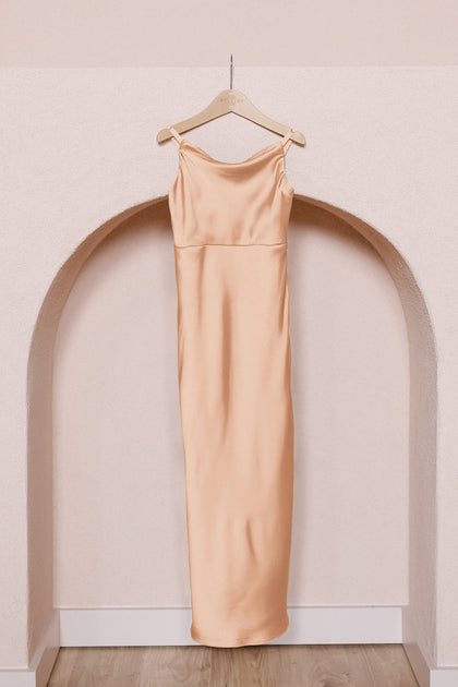 Juniors Skye Satin Dress | Made To Order | Peach