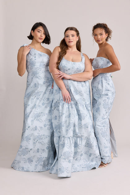 Georgina (L), Juniper (C), Adrienne (R) Jacquard Dresses in Sky Blue