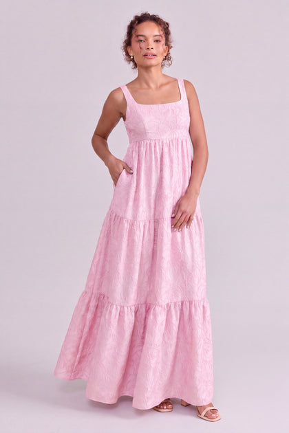 Juniper Tonal Jacquard Dress | Baby Pink