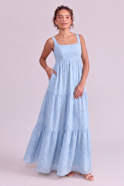 Juniper Tonal Jacquard Dress | Blue Hydrangea
