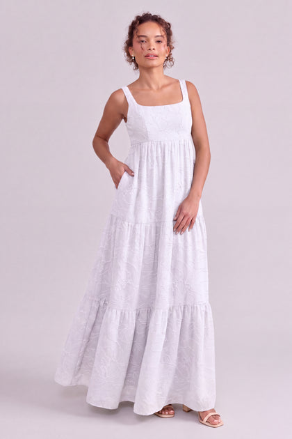 Juniper Tonal Jacquard Dress | White