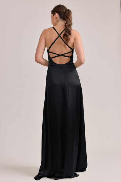 Karsyn Satin Dress | Made To Order | Black