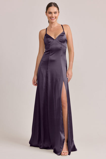 Karsyn Satin Dress | Made To Order | Eggplant