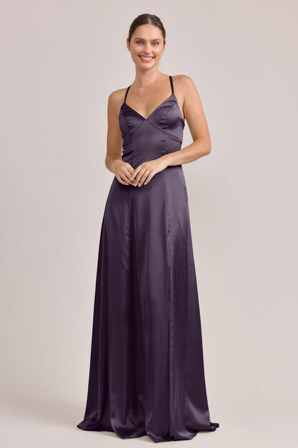 Karsyn Satin Dress | Made To Order | Eggplant