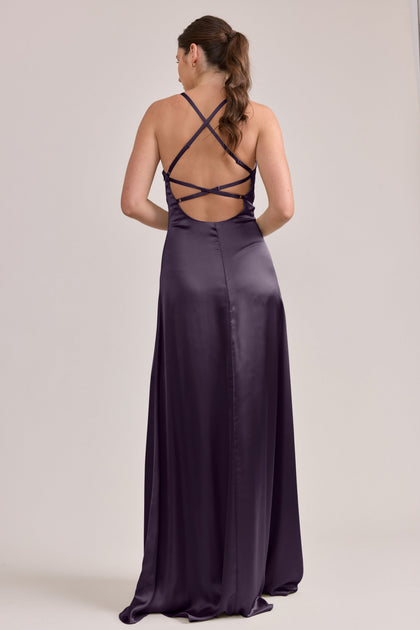 Karsyn Satin Dress | Made To Order | Eggplant
