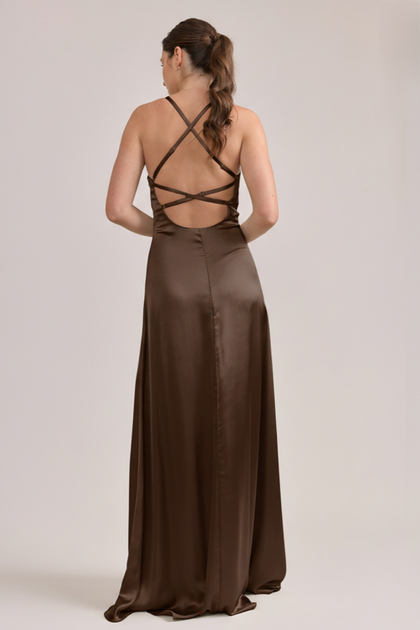 Karsyn Satin Dress | Made To Order | Espresso