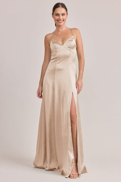 Karsyn Satin Dress | Made To Order | Gold Champagne