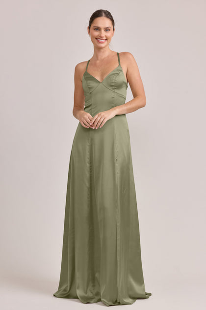 Karsyn Satin Dress | Made To Order | Moss