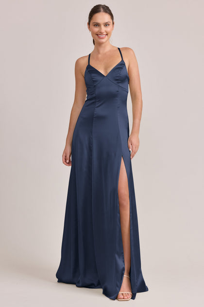 Karsyn Satin Dress | Made To Order | Navy Blue