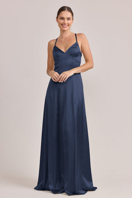 Karsyn Satin Dress | Made To Order | Navy Blue