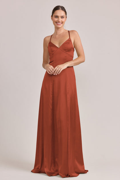Karsyn Satin Dress | Made To Order | Rust