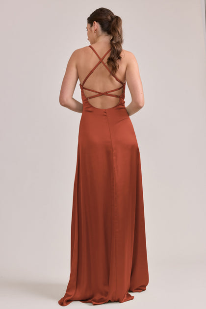 Karsyn Satin Dress | Made To Order | Rust