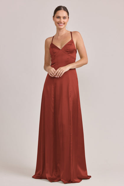 Karsyn Satin Dress | Made To Order | Terracotta Rust