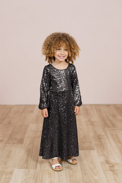 Kids Addison Sequin Dress | Made To Order | Black