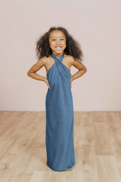 Kids Athena Satin Dress | Made To Order | True Blue