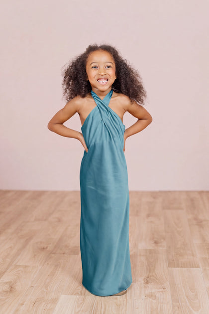 Kids Athena Satin Dress | Made To Order | Turquoise