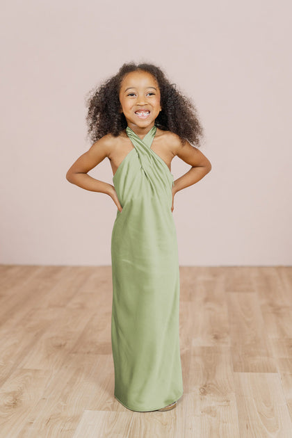 Kids Athena Satin Dress | Made To Order | Matcha