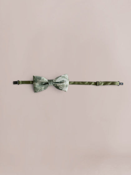 Kids Satin Floral Print Bowtie | Made To Order | Olive Bouquet