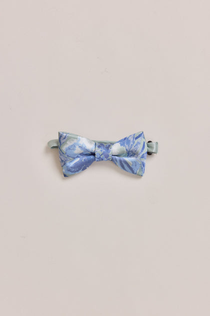 Kids Satin Floral Print Bowtie | Made To Order | Sage and Sky Blue Meadow Blooms