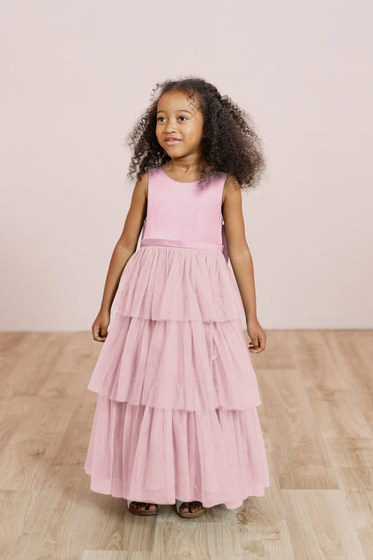 Kids Breely Satin + Tulle Dress | Made To Order | Baby Pink Satin / Baby Pink Tulle